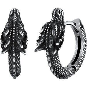 🆕 Men Black Stud Huggie Earrings Punk Rock Sterling Stainless Steel Dinosaur